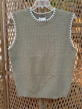 And Now This Olive Green Sleeveless Waffle-Knit Crew Sweater/Vest